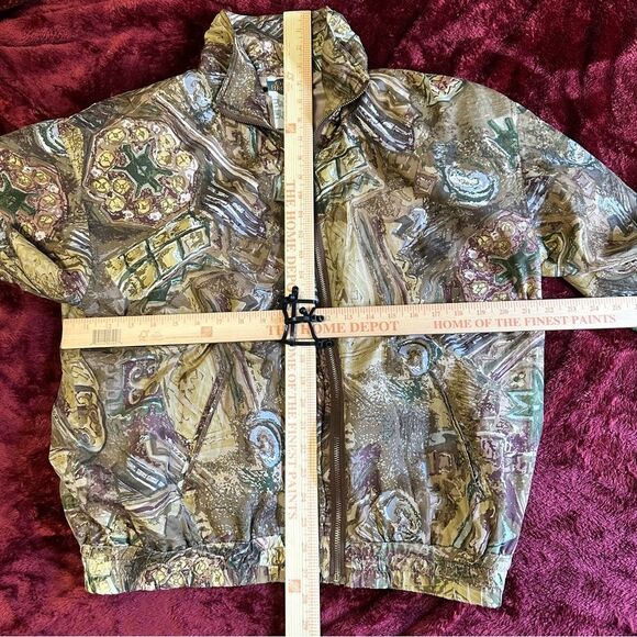 OutBrook Vintage Brown Silk Bomber Jacket with Abstract Design - Picture 8 of 8